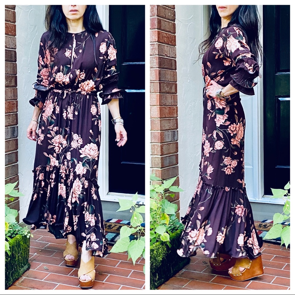 GORGEOUS BOHO CHIC FLORAL DRESS EITH TIE WAIST - Picture 5 of 9